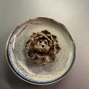 Ceramic Lotus Incense Holder Handmade Eastern Artistic Burner for Sticks & cones